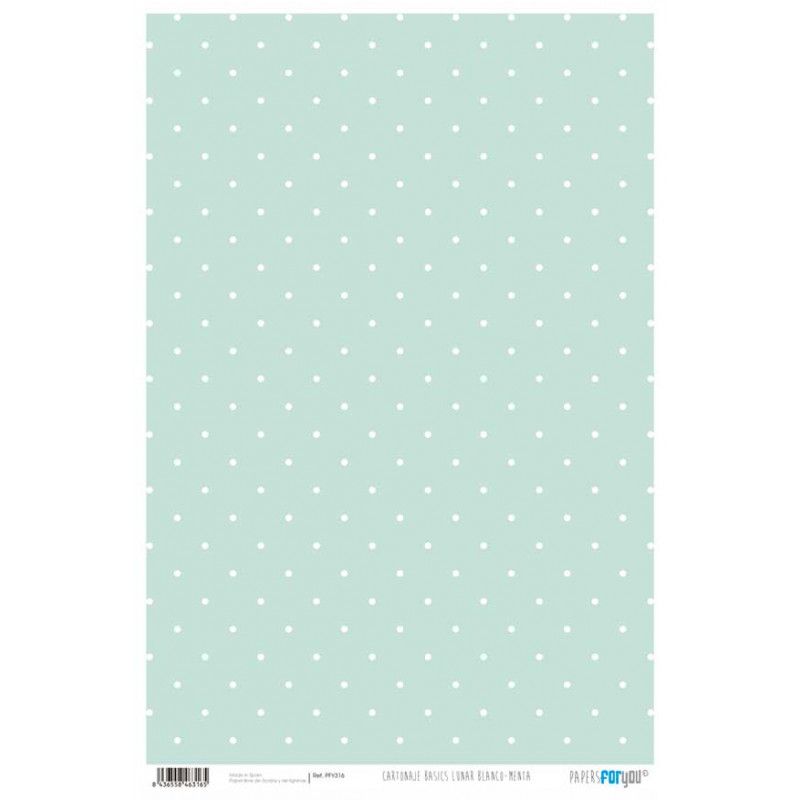 Papel cartonaje basics lunar blanco fondo menta. PFY-316. Los mejores productos en L'aura Bella tu tienda online