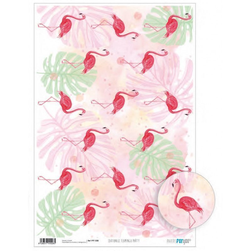 Papel cartonaje Flamingo Party. PFY-1206. Los mejores productos en L'aura Bella tu tienda online