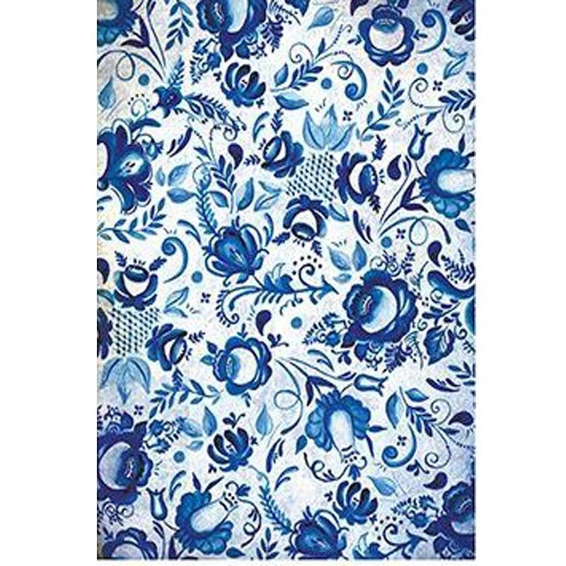 Fondo de flores y filigranas azules. Cadence PA184. El mejor papel de arroz en L'aura Bella tu tienda online