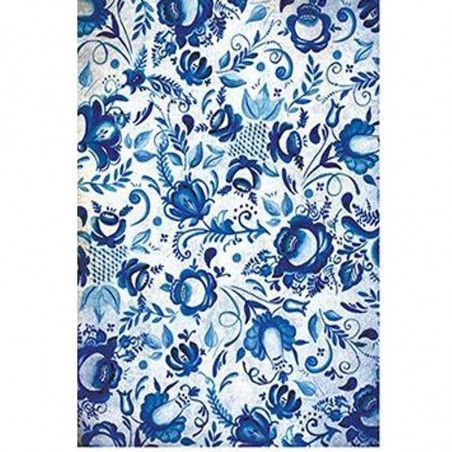 Fondo de flores y filigranas azules. Cadence PA184. El mejor papel de arroz en L'aura Bella tu tienda online