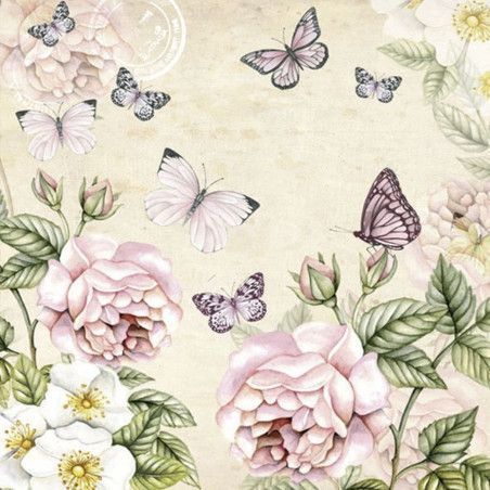 Servilleta para decoupage: Flores y mariposas. 33x33 cm. Los mejores productos en L'aura Bella tu tienda online