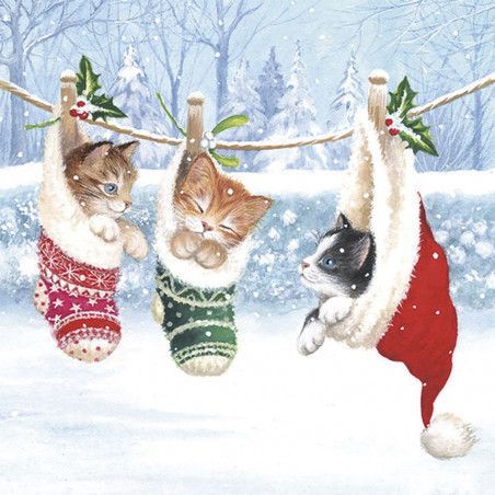 Servilleta para decoupage: Gatitos en calcetines. Navidad. 33x33 cm. Los mejores productos en L'aura Bella tu tienda online