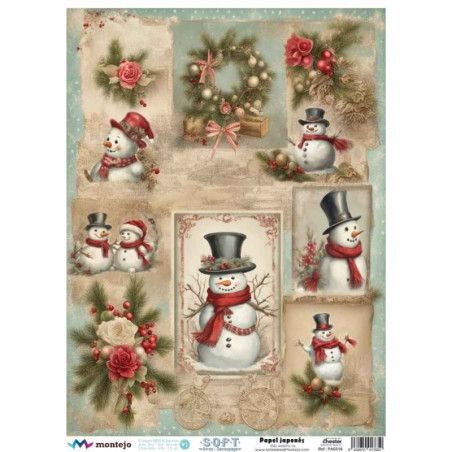Muñecos de nieve, Navidad. SPA5518. papel soft japonés. Montejo. Los mejores productos en L'aura Bella, tu tienda online