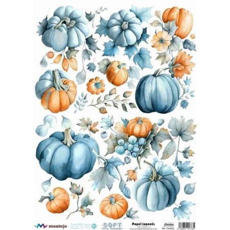 Calabazas naranjas y azules. SPA5402. papel soft japonés. Montejo. Los mejores productos en L'aura Bella, tu tienda online