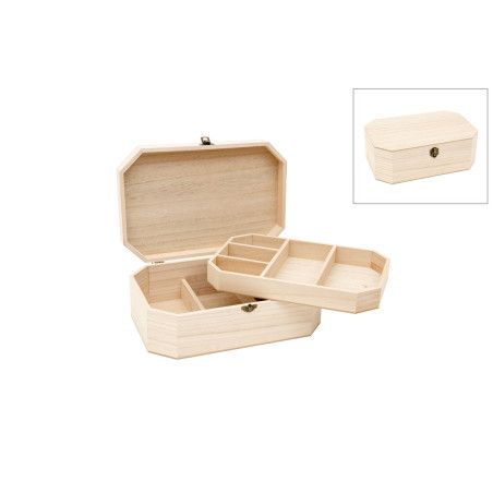 Caja de madera con divisiones y cerradura. Forma de baúl. 871000. Los mejores productos en L'aura Bella, tu tienda online.