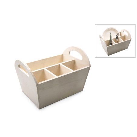 Porta cubiertos y platos de madera, cesto. 87896. Los mejores productos en L'aura Bella, tu tienda online.