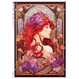 Chica Pelirroja Art Nouveau, Mucha. Papel de arroz A2. Los mejores productos en L'aura Bella, tu tienda online
