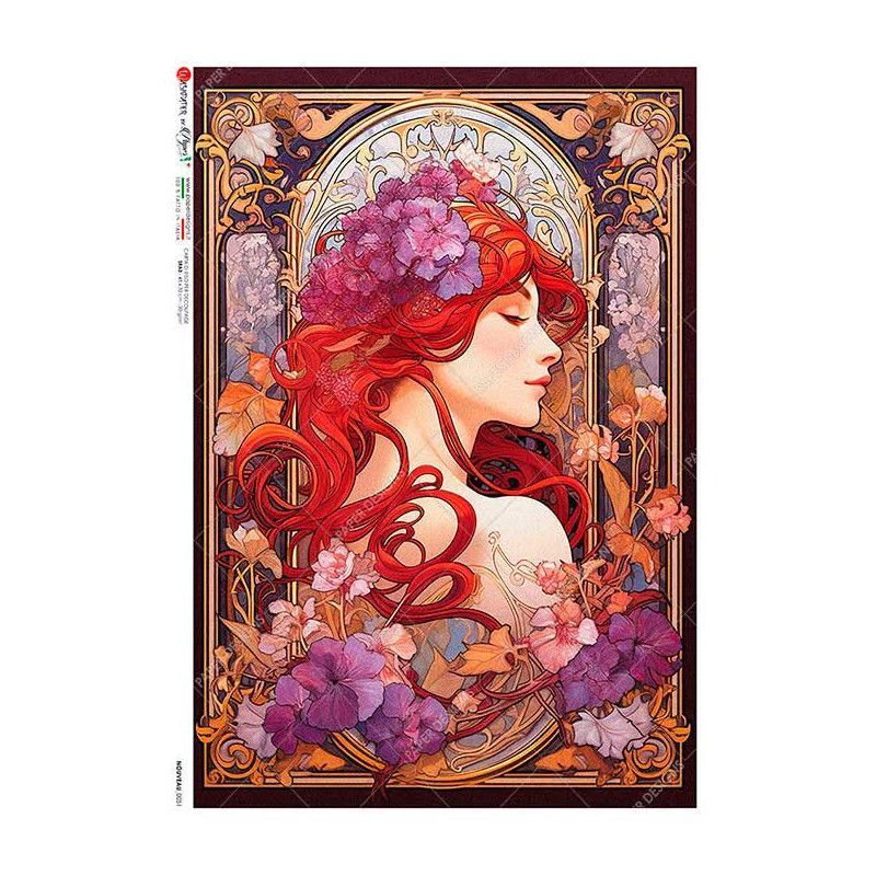 Chica Pelirroja Art Nouveau, Mucha. Papel de arroz A2. Los mejores productos en L'aura Bella, tu tienda online