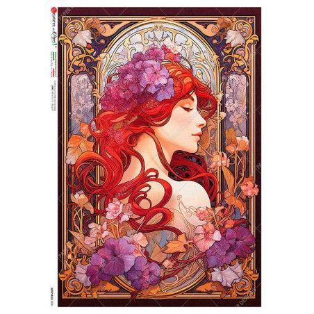Chica Pelirroja Art Nouveau, Mucha. Papel de arroz A2. Los mejores productos en L'aura Bella, tu tienda online
