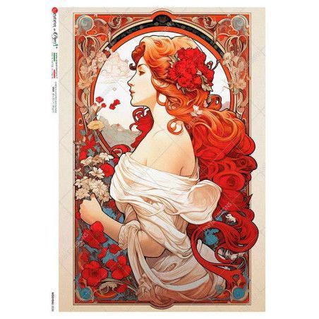 Chica con vestido blanco Art Nouveau, Mucha. Papel de arroz A2. Los mejores productos en L'aura Bella, tu tienda online