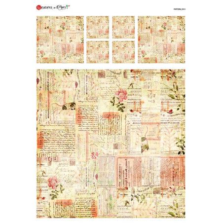 Flores sobre fondo de escritura. Papel de arroz A3, 45x32 cm. Los mejores productos en L'aura Bella, tu tienda online