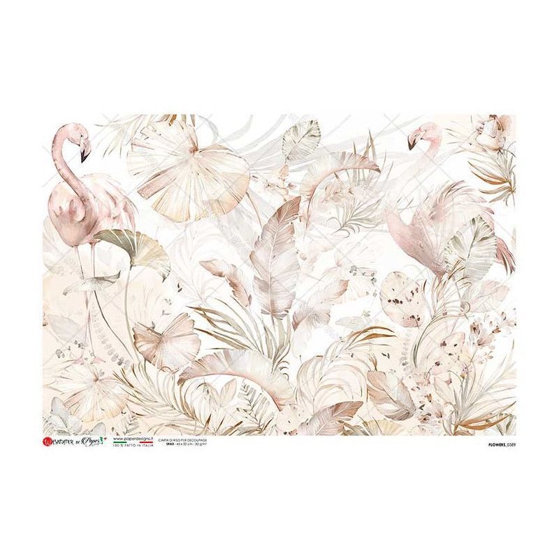 Plantas tropicales y Flamencos. Papel de arroz A3, 45x32 cm. Los mejores productos en L'aura Bella, tu tienda online