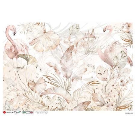 Plantas tropicales y Flamencos. Papel de arroz A3, 45x32 cm. Los mejores productos en L'aura Bella, tu tienda online