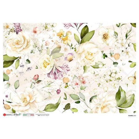 Rosas color crema y otras flores. Papel de arroz A3, 45x32 cm. Los mejores productos en L'aura Bella, tu tienda online