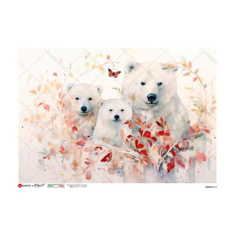 Familia de Osos Polares. Papel de arroz A4, 22x32 cm. Los mejores productos en L'aura Bella, tu tienda online