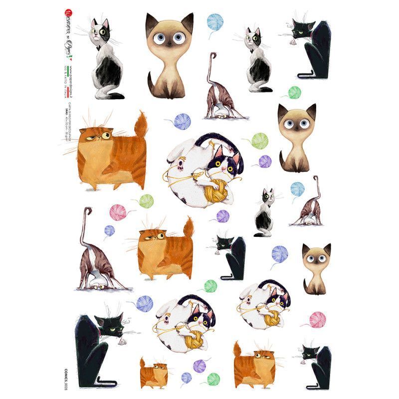 Gatos, gatitos dibujados. Papel de arroz A4, 22x32 cm. Los mejores productos en L'aura Bella, tu tienda online