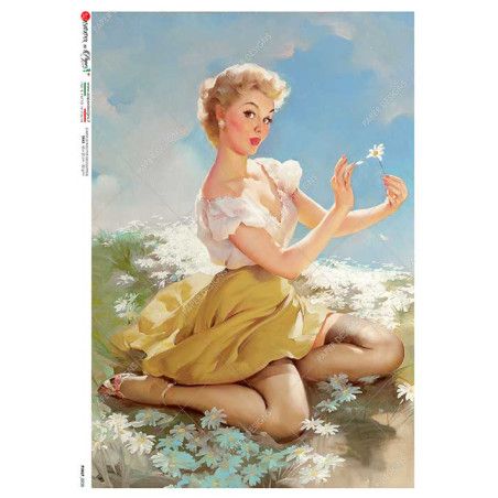 Pin Up con una margarita. Papel de arroz A4, 22x32 cm. Los mejores productos en L'aura Bella, tu tienda online