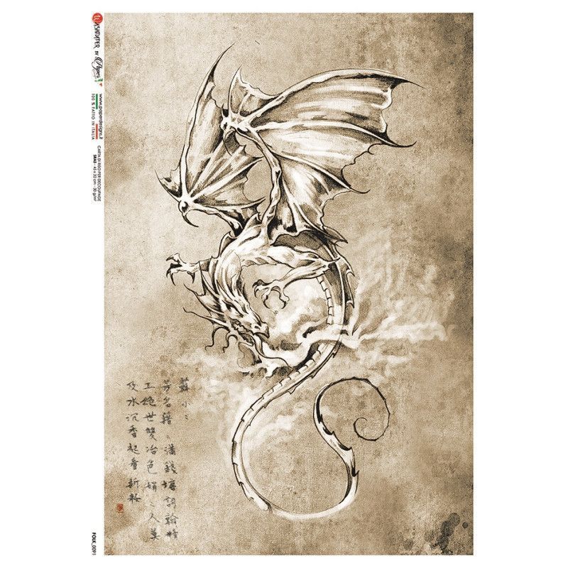 Dragón, dibujo. Papel de arroz A4, 22x32 cm. Los mejores productos en L'aura Bella, tu tienda online