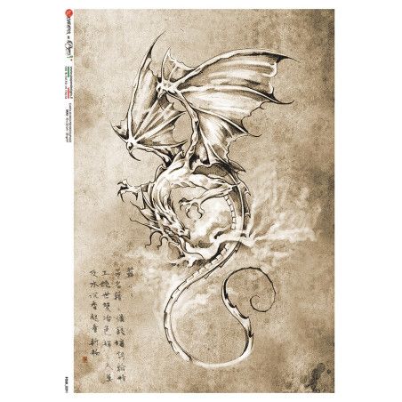 Dragón, dibujo. Papel de arroz A4, 22x32 cm. Los mejores productos en L'aura Bella, tu tienda online