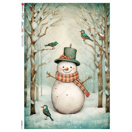 Muñeco de nieve feliz. Papel de arroz A4, 22x32 cm. Los mejores productos en L'aura Bella, tu tienda online