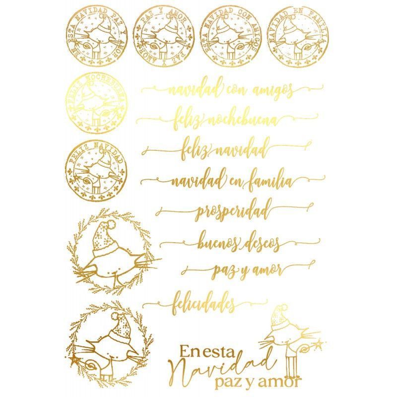 Gatos y frases navideñas. Lámina Folex Oro. FSE037O. Los mejores productos en L'aura Bella, tu tienda online