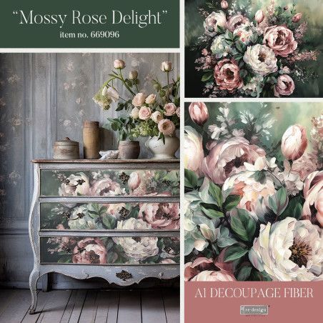 Mossy Rose Delight. A1 Decoupage Fiber Paper Redesign 669096. Los mejores productos en L'aura Bella tu tienda online