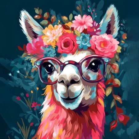 Kit Diamond Painting, Llama con flores. DPSFA110. Los mejores productos en L'aura Bella tu tienda online