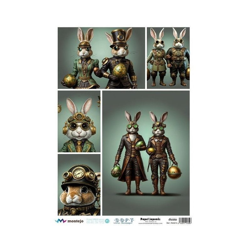 Pascua conejos Steampunk. SPA5613. papel soft japonés. Montejo. Los mejores productos en L'aura Bella, tu tienda online