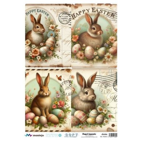 4 imágenes con conejos de Pascua. SPA5612. papel soft japonés. Montejo. Los mejores productos en L'aura Bella, tu tienda online
