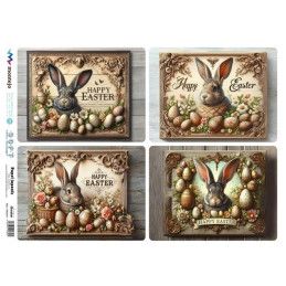 4 imágenes con conejos de Pascua. SPA5611. papel soft japonés. Montejo. Los mejores productos en L'aura Bella, tu tienda online