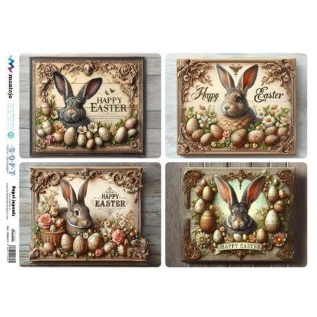 4 imágenes con conejos de Pascua. SPA5611. papel soft japonés. Montejo. Los mejores productos en L'aura Bella, tu tienda online