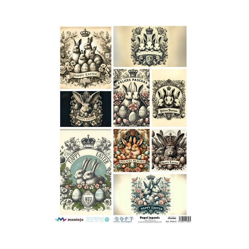 9 imágenes con conejos de Pascua. SPA5610. papel soft japonés. Montejo. Los mejores productos en L'aura Bella, tu tienda online