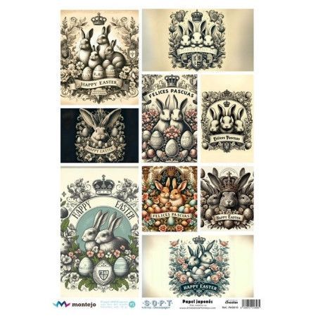 9 imágenes con conejos de Pascua. SPA5610. papel soft japonés. Montejo. Los mejores productos en L'aura Bella, tu tienda online