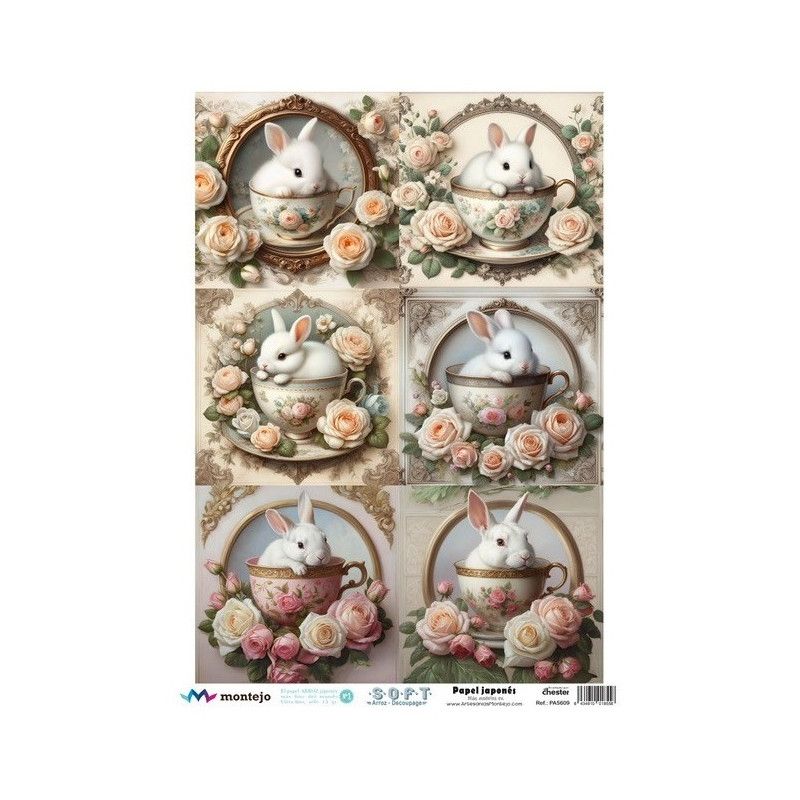 6 imágenes con conejos de Pascua. SPA5609. papel soft japonés. Montejo. Los mejores productos en L'aura Bella, tu tienda online