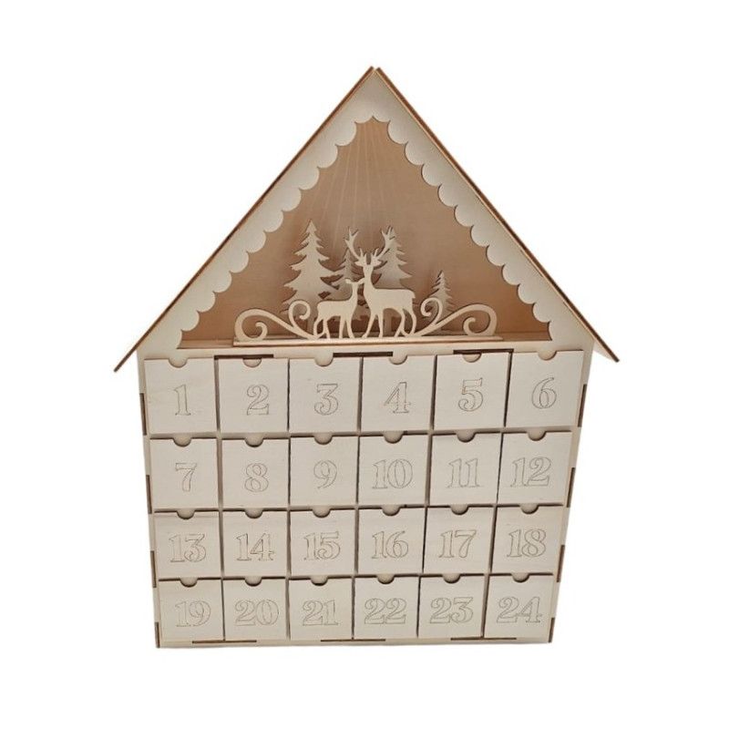 Calendario de Adviento con forma de casa con renos. Los mejores productos en L'aura Bella, tu tienda online.