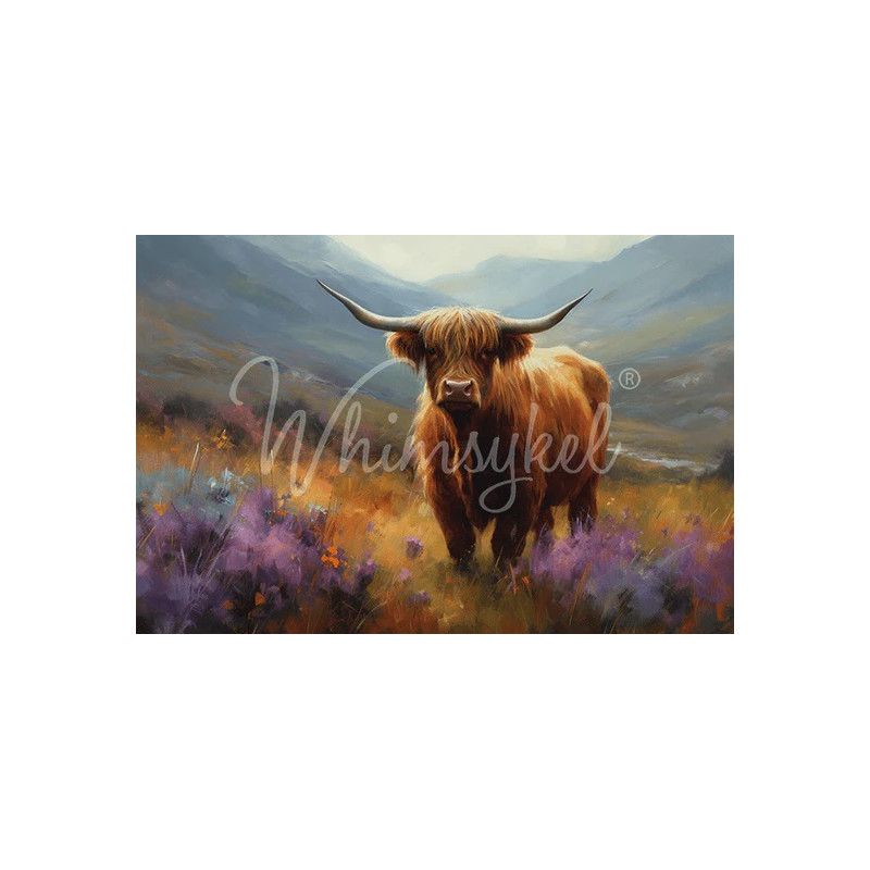 Flora, Highland Cow. Papel Tissue para Decoupage. Whimsykel Designs. Los mejores productos en L'aura Bella, tu tienda online.