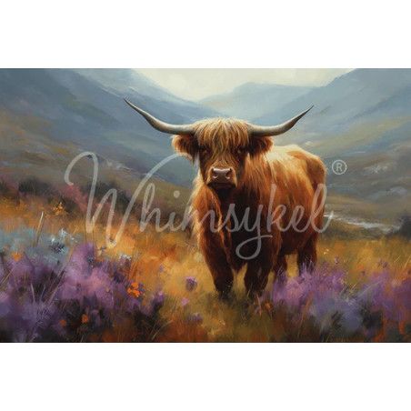 Flora, Highland Cow. Papel Tissue para Decoupage. Whimsykel Designs. Los mejores productos en L'aura Bella, tu tienda online.