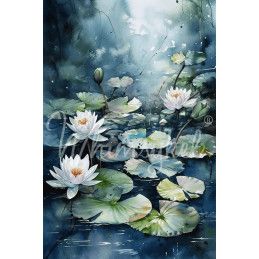 Blue Water Lilies. Papel Tissue para Decoupage. Whimsykel Designs. Los mejores productos en L'aura Bella, tu tienda online.