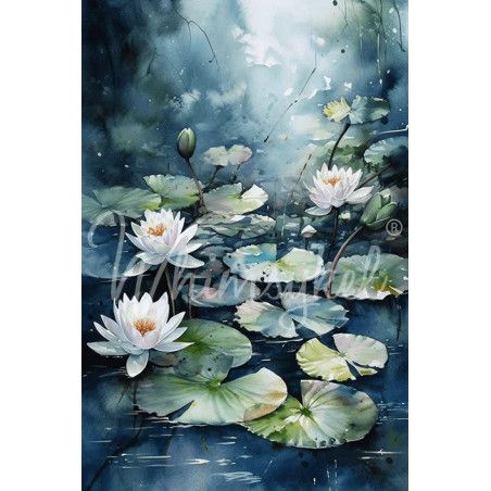 Blue Water Lilies. Papel Tissue para Decoupage. Whimsykel Designs. Los mejores productos en L'aura Bella, tu tienda online.