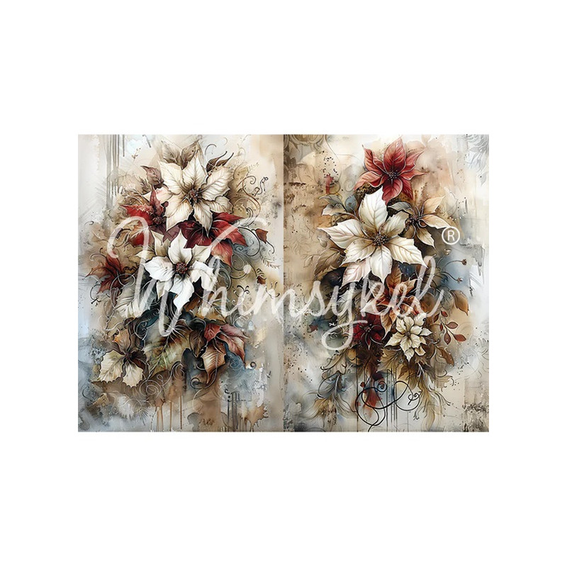 Christmas Floral. Papel Tissue para Decoupage. Whimsykel Designs. Los mejores productos en L'aura Bella, tu tienda online.