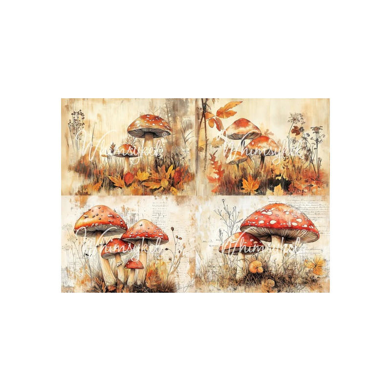 Fall Mushrooms. Papel Tissue para Decoupage. Whimsykel Designs. Los mejores productos en L'aura Bella, tu tienda online.