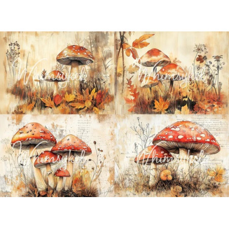 Fall Mushrooms. Papel Tissue para Decoupage. Whimsykel Designs. Los mejores productos en L'aura Bella, tu tienda online.