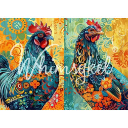 Whimsical Roosters. Papel Tissue para Decoupage. Whimsykel Designs. Los mejores productos en L'aura Bella, tu tienda online.