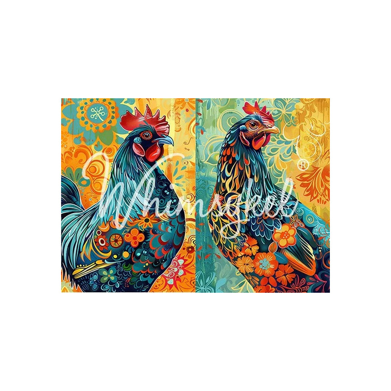 Whimsical Roosters. Papel Tissue para Decoupage. Whimsykel Designs. Los mejores productos en L'aura Bella, tu tienda online.