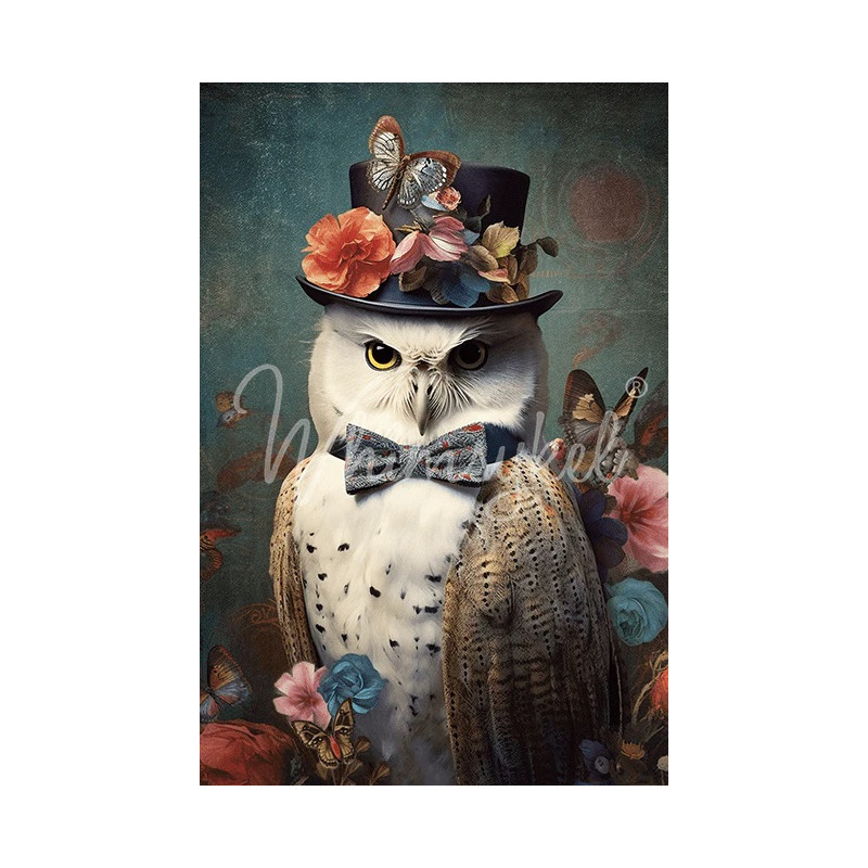 Reginald, búho. Papel Tissue para Decoupage. Whimsykel Designs. Los mejores productos en L'aura Bella, tu tienda online.