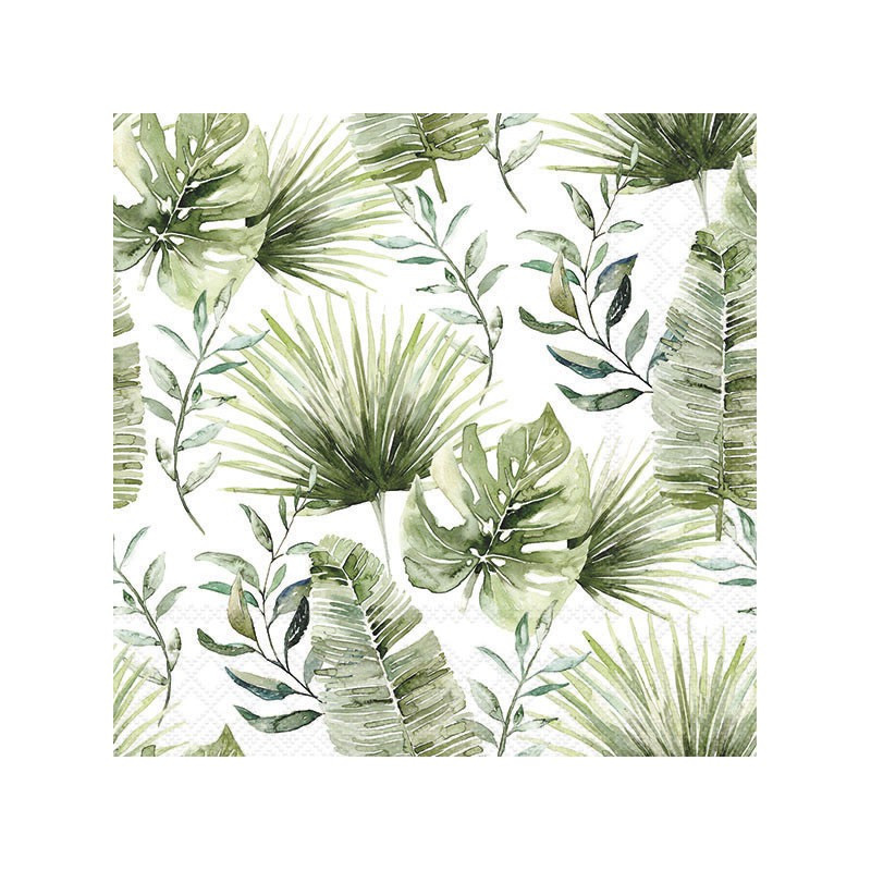 Servilleta para decoupage:  Jungle Leaves White. 33x33 cm. Los mejores productos en L'aura Bella tu tienda online