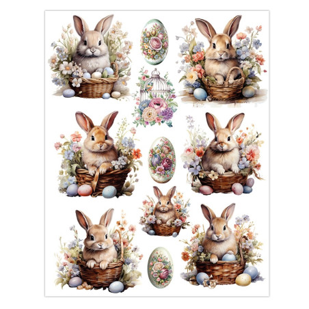 Conejos en cestas. Papel de arroz 32x45cm. TC351. Calambour. Los mejores productos en L'aura Bella, tu tienda online