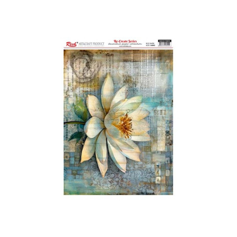 Nenúfar sobre fondo mix media. Papel de arroz 29.7x42cm. 16045. Rich. Los mejores productos en L'aura Bella, tu tienda online