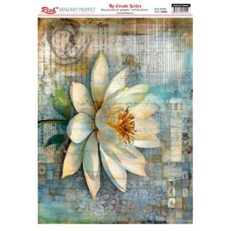 Nenúfar sobre fondo mix media. Papel de arroz 29.7x42cm. 16045. Rich. Los mejores productos en L'aura Bella, tu tienda online