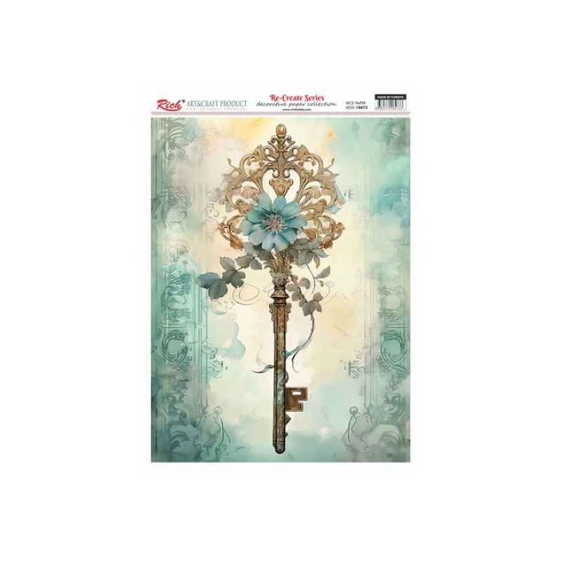 Llave con flor. Papel de arroz 29.7x42cm. 18473. Rich. Los mejores productos en L'aura Bella, tu tienda online